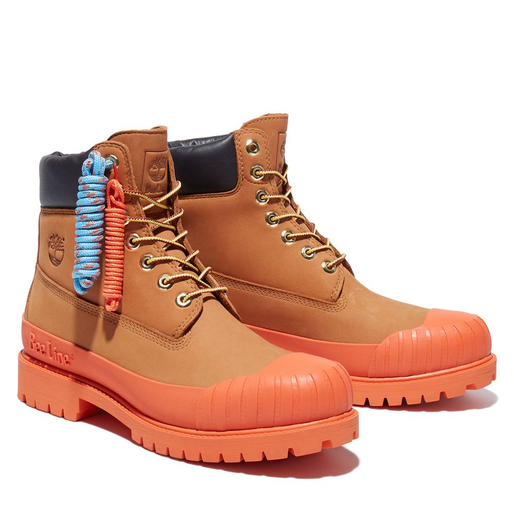 Botas Masculino - Timberland 6-Inch Bee Line X Impermeavel Rubber Toe - WIRTS3245 - Marrom/Laranja
